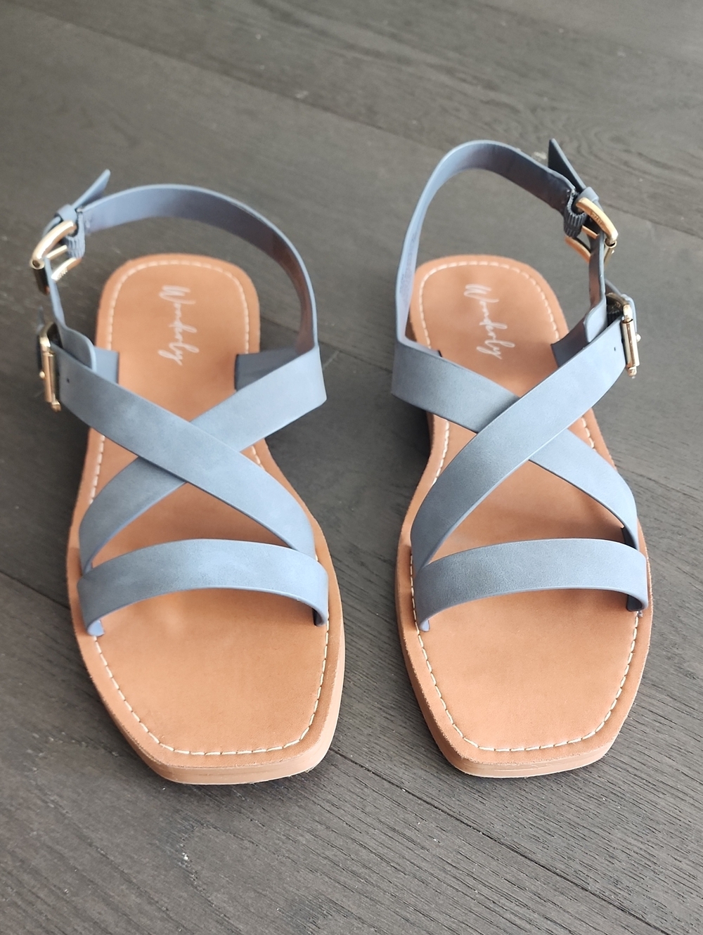 Wonderly Light Blue Cross-Strap Flat Sandals Summer Shoes Womens Size 11